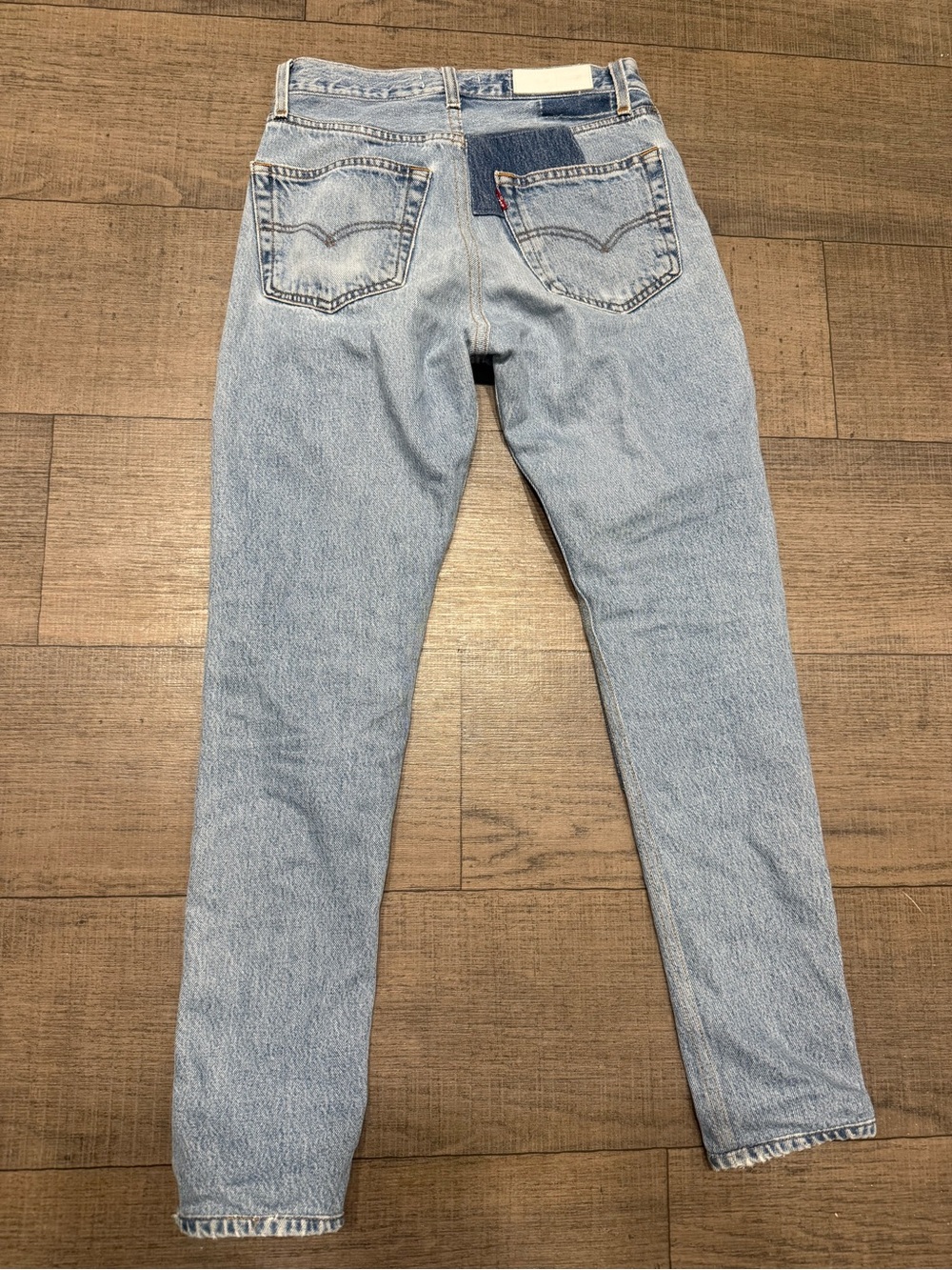 Re/Done Two-Tone Patchwork Blue Straight Jeans - Picture 3 of 4